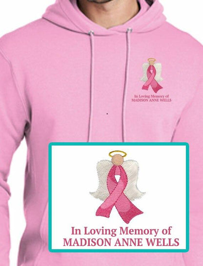 Breast Cancer Ribbon Angel Embroidery Fleece Hooded Memorial Sweatshirt (Ladies-Men) - Celebrate Prints