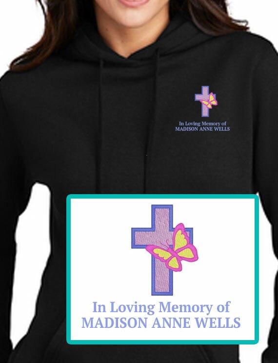 Butterfly Cross Embroidery Fleece Hooded Memorial Sweatshirt (Ladies-Men) - Celebrate Prints