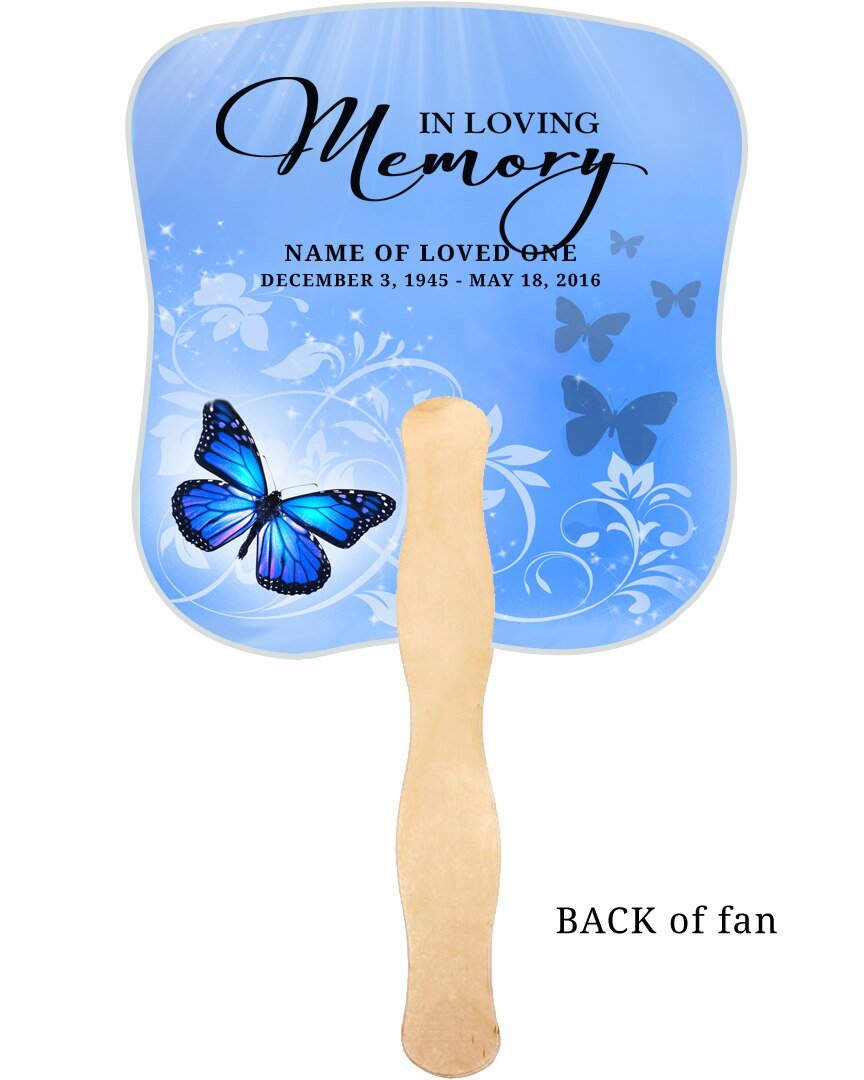Butterfly Cardstock Memorial Church Fans With Wooden Handle back