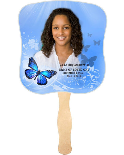 Butterfly Cardstock Memorial Church Fans With Wooden Handle front photo