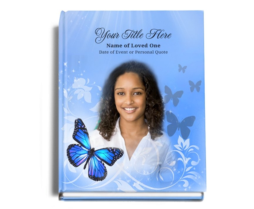 Memorial Guest Book - archival-quality Funeral Guest Book - Blue