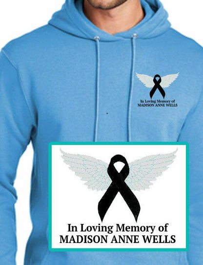 Cancer Ribbon Angel Embroidery Fleece Hooded Memorial Sweatshirt (Ladies-Men) - Celebrate Prints
