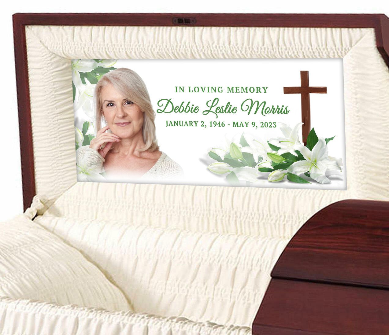 Casket Panel Insert - White Lily Cross - Celebrate Prints