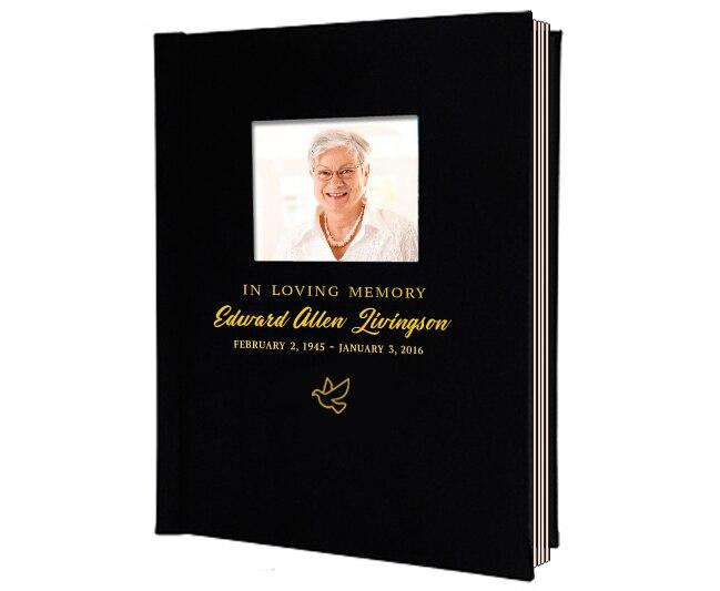 Classic Portrait Foil Stamped Funeral Guest Book With Photo - Celebrate Prints