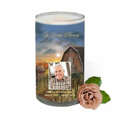 Country Barn Personalized Glass Memorial Candle - Celebrate Prints