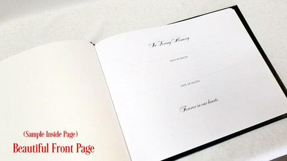 Crest Monogram Foil Stamped Landscape Funeral Guest Book - Celebrate Prints