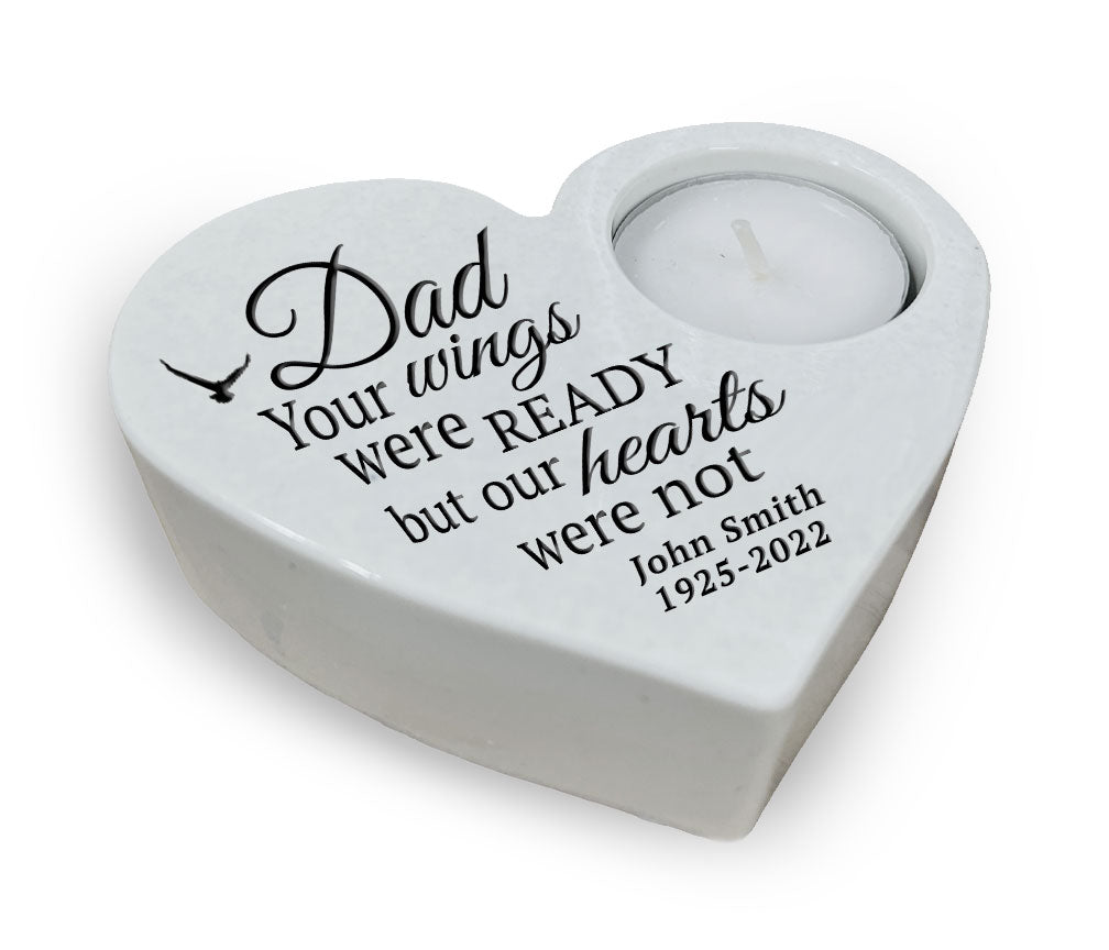 Dad Wings Stone Heart Memorial Tea Light Candle Holder - Celebrate Prints