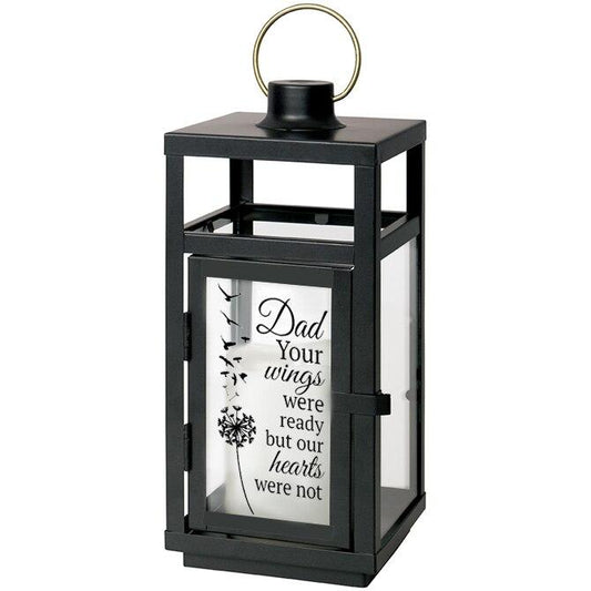 Dad Your Wings Were Ready Black Memorial Lantern With LED Candle - Celebrate Prints
