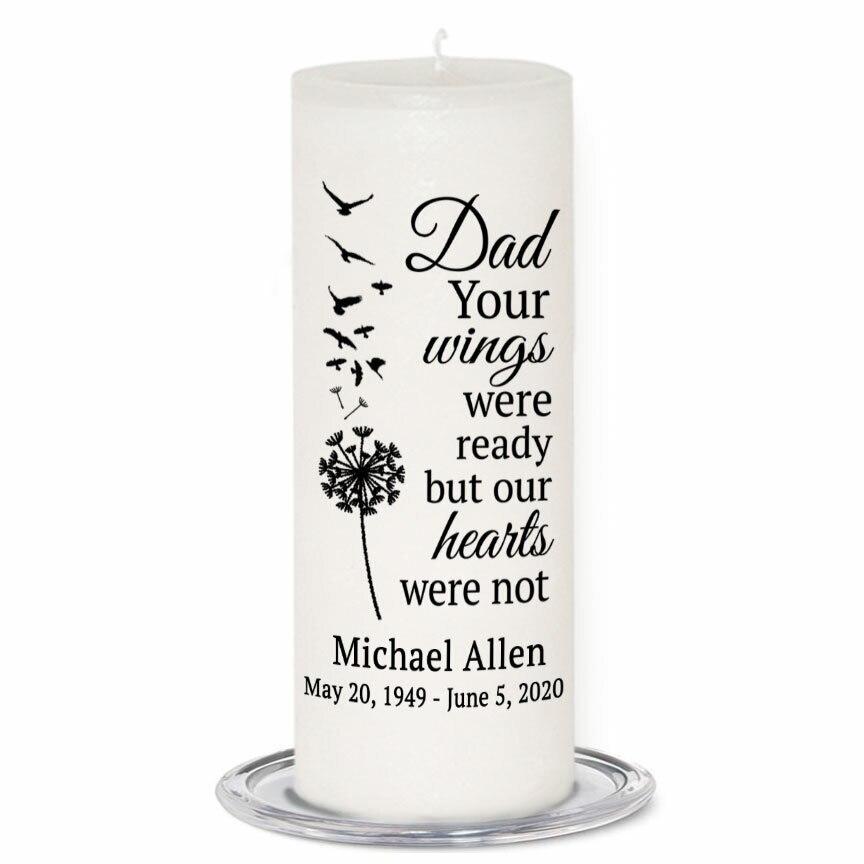 Dad's Wings Personalized Wax Pillar Memorial Candle - Celebrate Prints