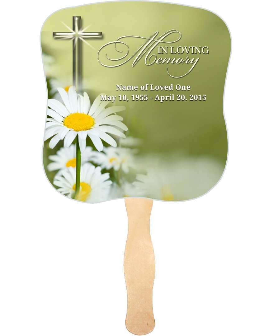 Daisy Memorial Fan With Wooden Handle (Pack of 10) - Celebrate Prints