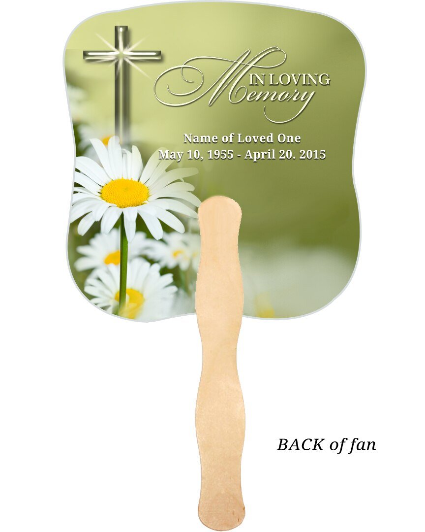 Daisy Memorial Fan With Wooden Handle (Pack of 10) - Celebrate Prints