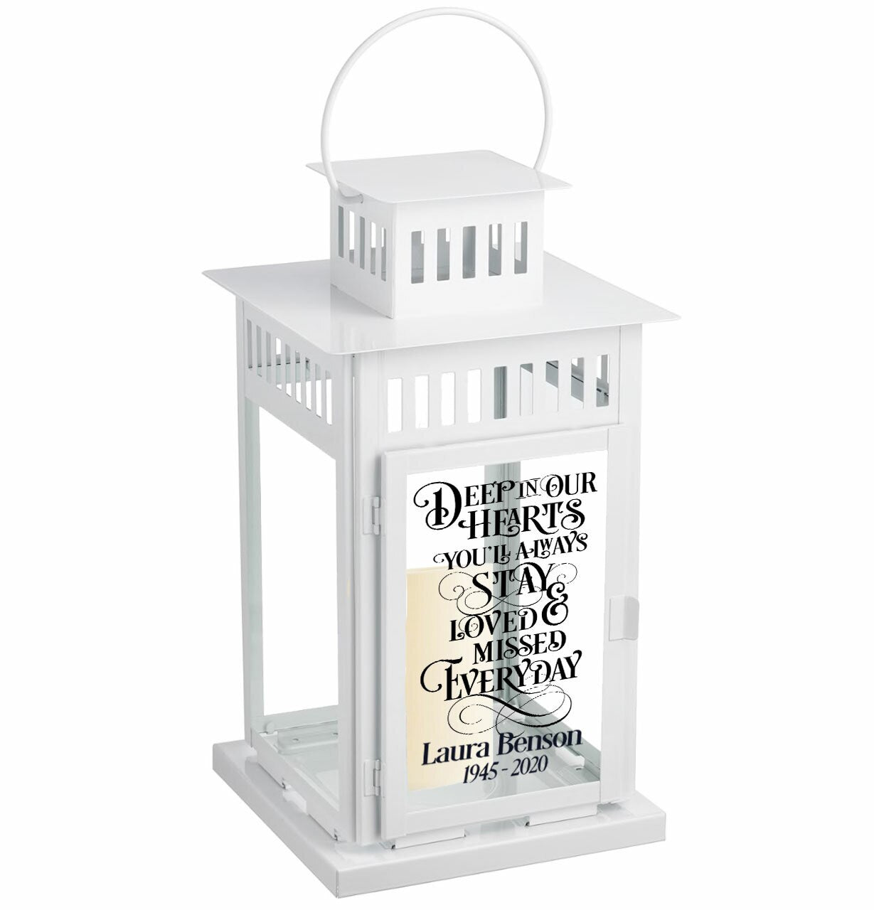 Deep In Our Hearts Memorial Lantern With LED Candle - Celebrate Prints