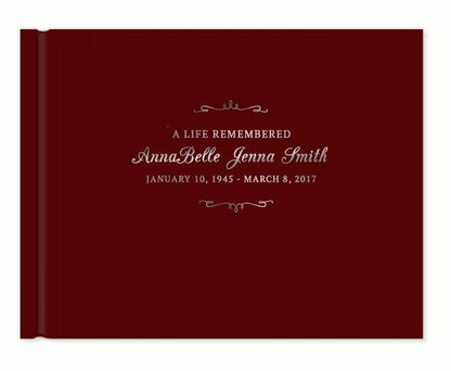 Delicate Bracket Foil Stamped Landscape Funeral Guest Book - Celebrate Prints