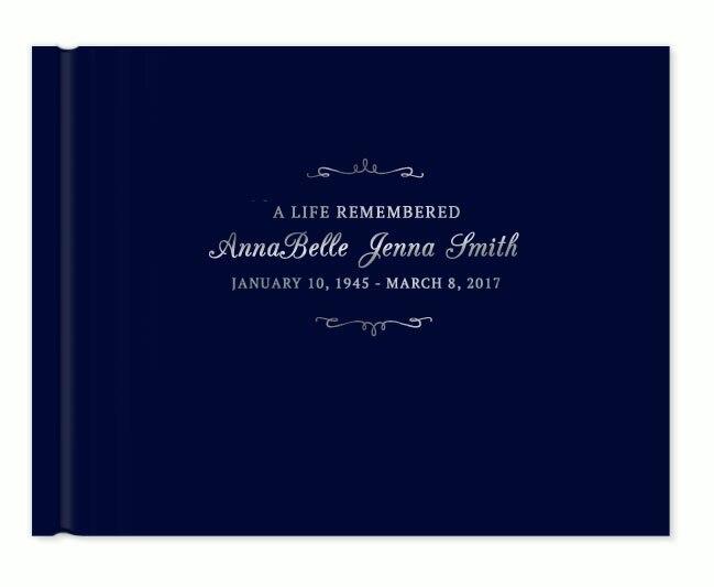Delicate Bracket Foil Stamped Landscape Funeral Guest Book - Celebrate Prints