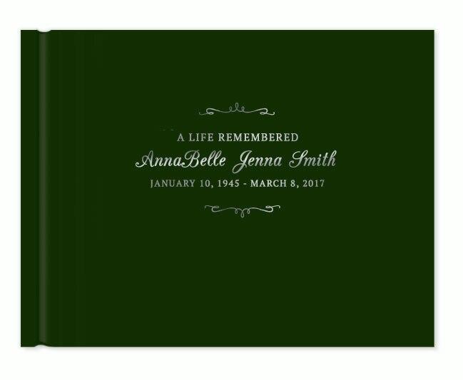 Delicate Bracket Foil Stamped Landscape Funeral Guest Book - Celebrate Prints