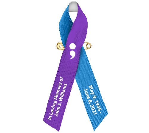 Depression Awareness Purple/Blue Ribbon with Semicolon - Pack of 10 - Celebrate Prints