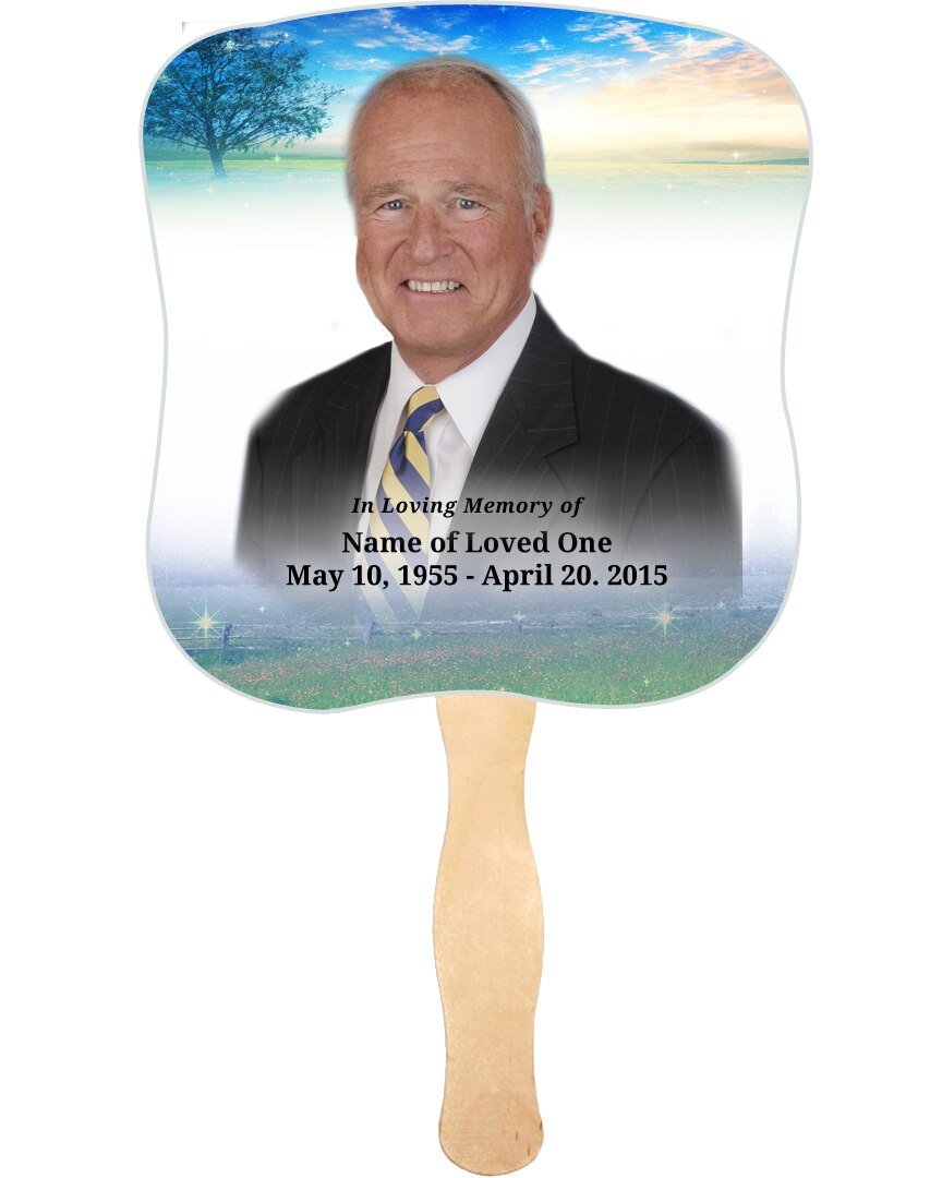 Destiny Memorial Fan With Wooden Handle (Pack of 10) - Celebrate Prints