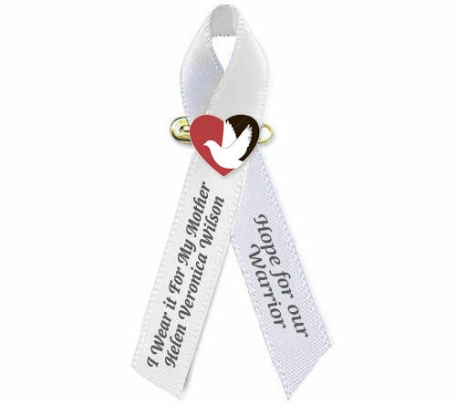 Dove In Heart Awareness Ribbon (Pearl White) - Pack of 10 - Celebrate Prints