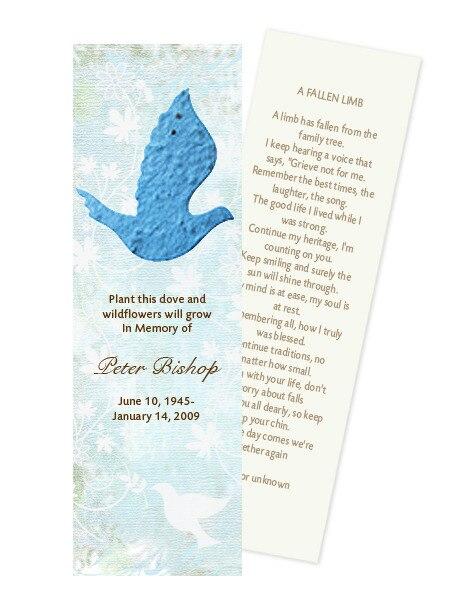 Dove Plantable Memorial Bookmark (Pack of 12) - Celebrate Prints