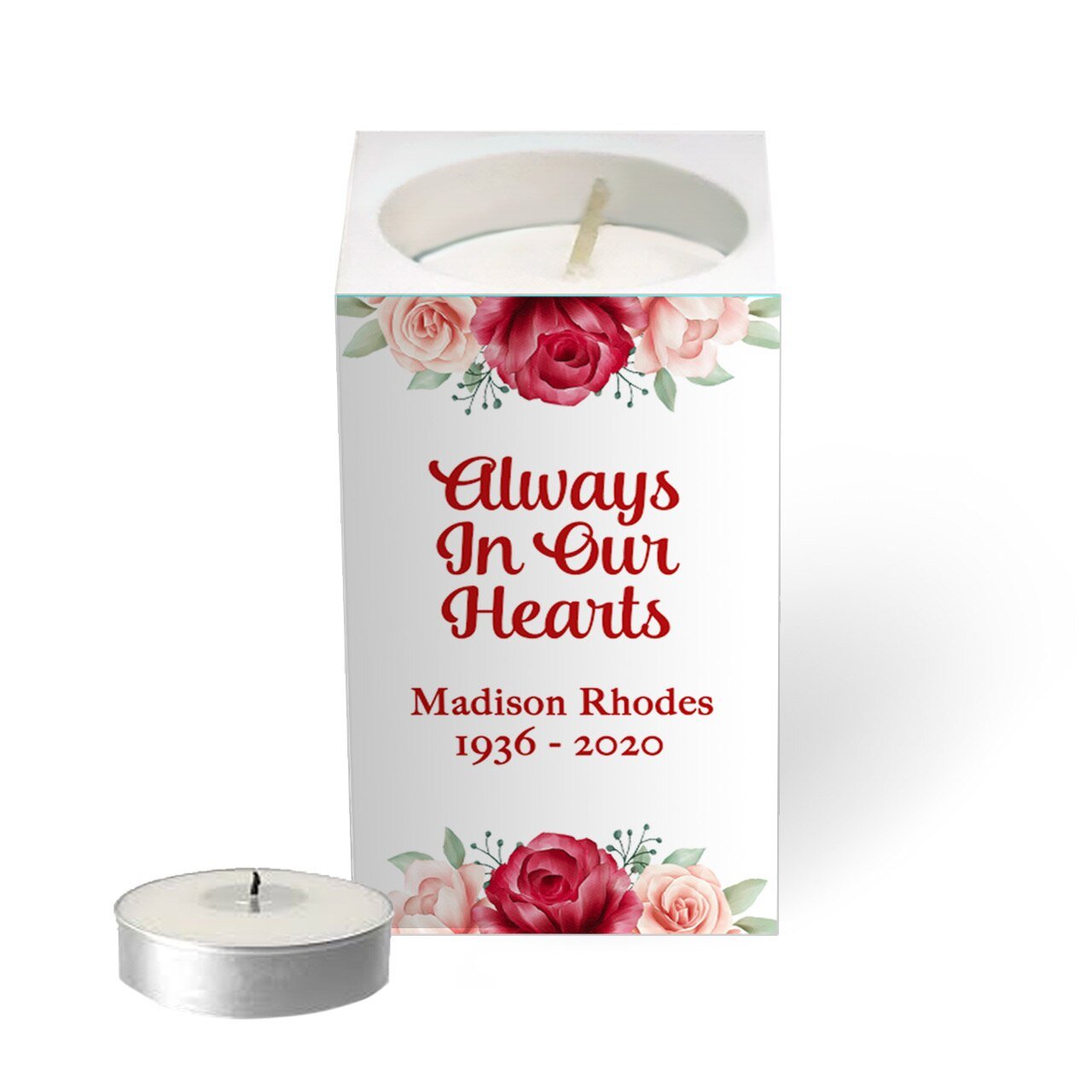 Elegant Floral Mini Tea Light Memorial Candle & Holder - Celebrate Prints
