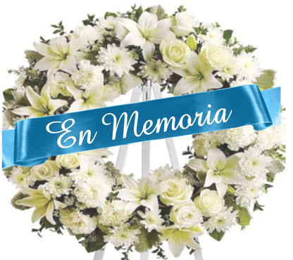 En Memoria Funeral Flowers Ribbon Banner - Celebrate Prints