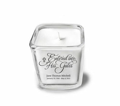 Entered Into His Gates Glass Cube Memorial Candle - Celebrate Prints