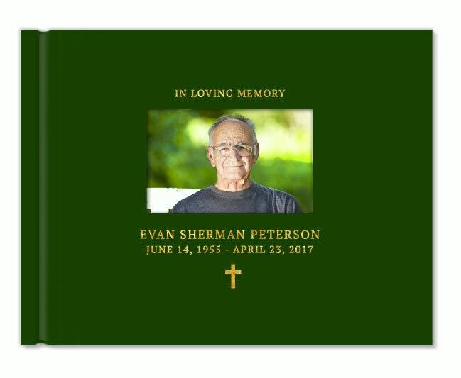 Faith Cross Foil Stamped Landscape Funeral Guest Book - Celebrate Prints