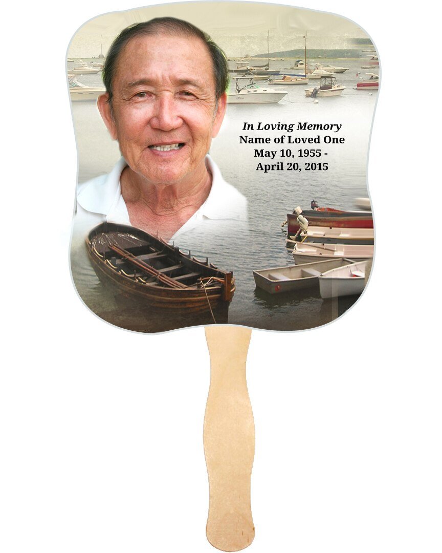 Fishing Memorial Fan With Wooden Handle (Pack of 10) - Celebrate Prints