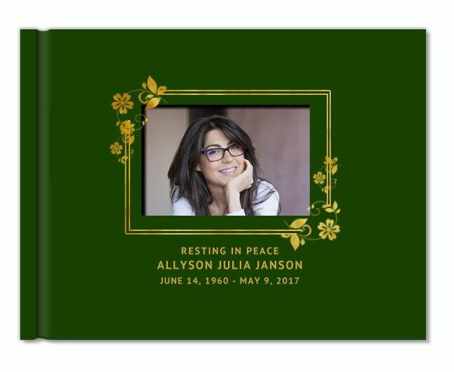 Floral Border Foil Stamped Landscape Funeral Guest Book With Photo - Celebrate Prints