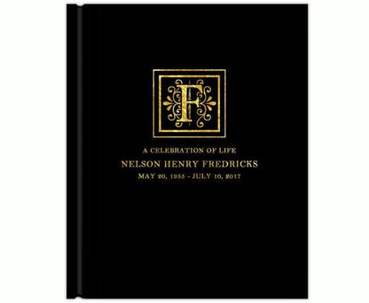 Flourish Foil Stamped Portrait Funeral Guest Book - Celebrate Prints