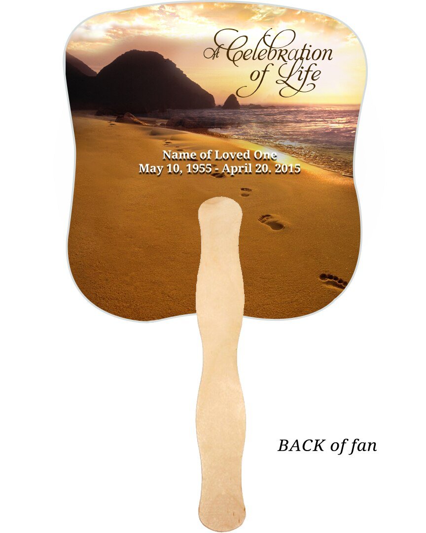 Footprints Memorial Fan With Wooden Handle (Pack Of 10) - Celebrate Prints