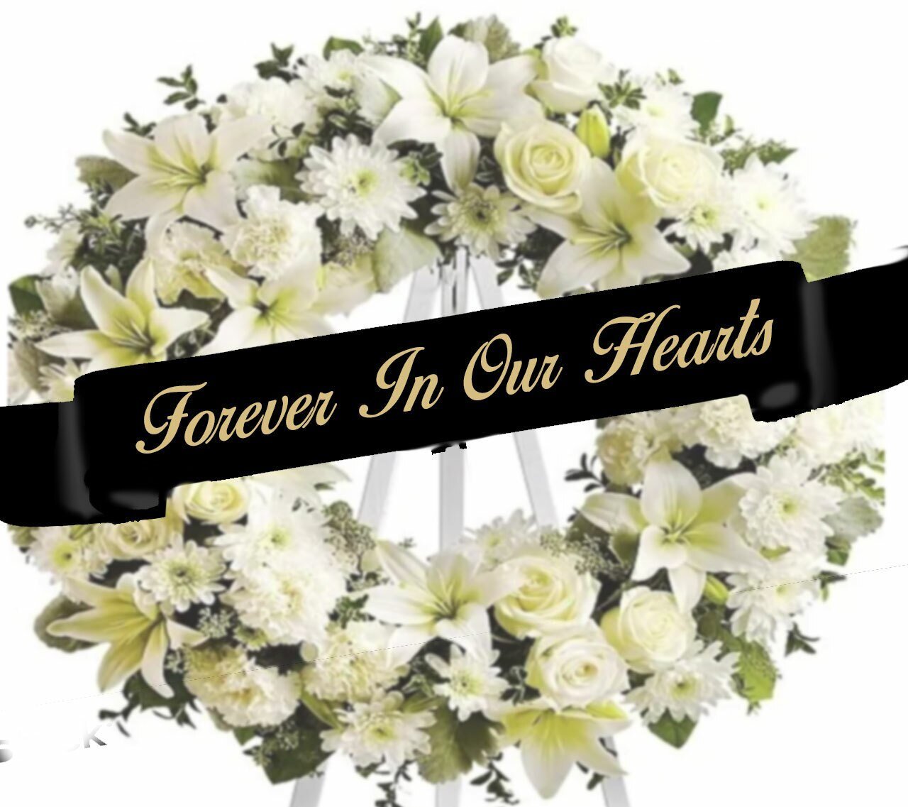 Forever In Our Hearts Funeral Ribbon Banner For Flowers - Celebrate Prints