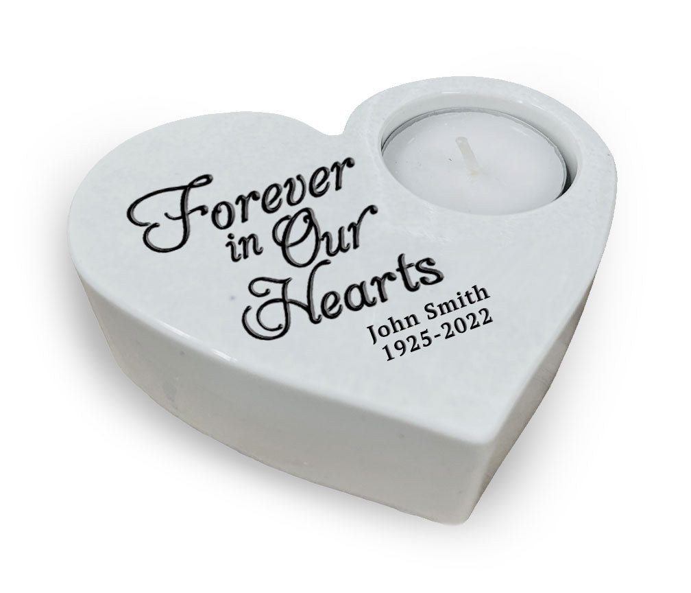 Forever In Our Hearts Stone Memorial Tea Light Candle Holder - Celebrate Prints