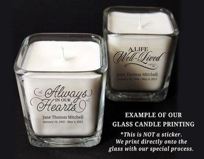Forever In Our Memories Glass Cube Memorial Candle - Celebrate Prints