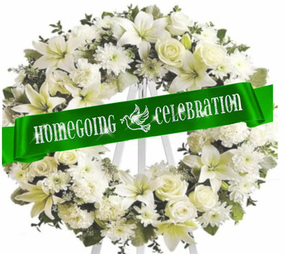 Glitter Homegoing Celebration Funeral Ribbon Banner For Flowers - Celebrate Prints
