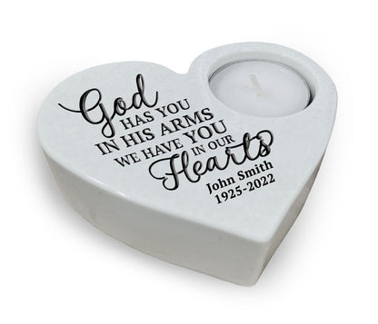 God's Arms Stone Heart Memorial Tea Light Candle Holder - Celebrate Prints