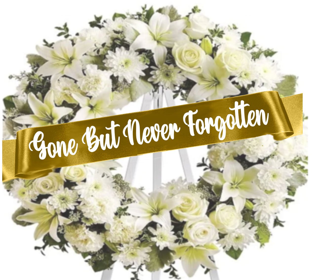 Gone But Never Forgotten Funeral Flowers Ribbon Banner - Celebrate Prints