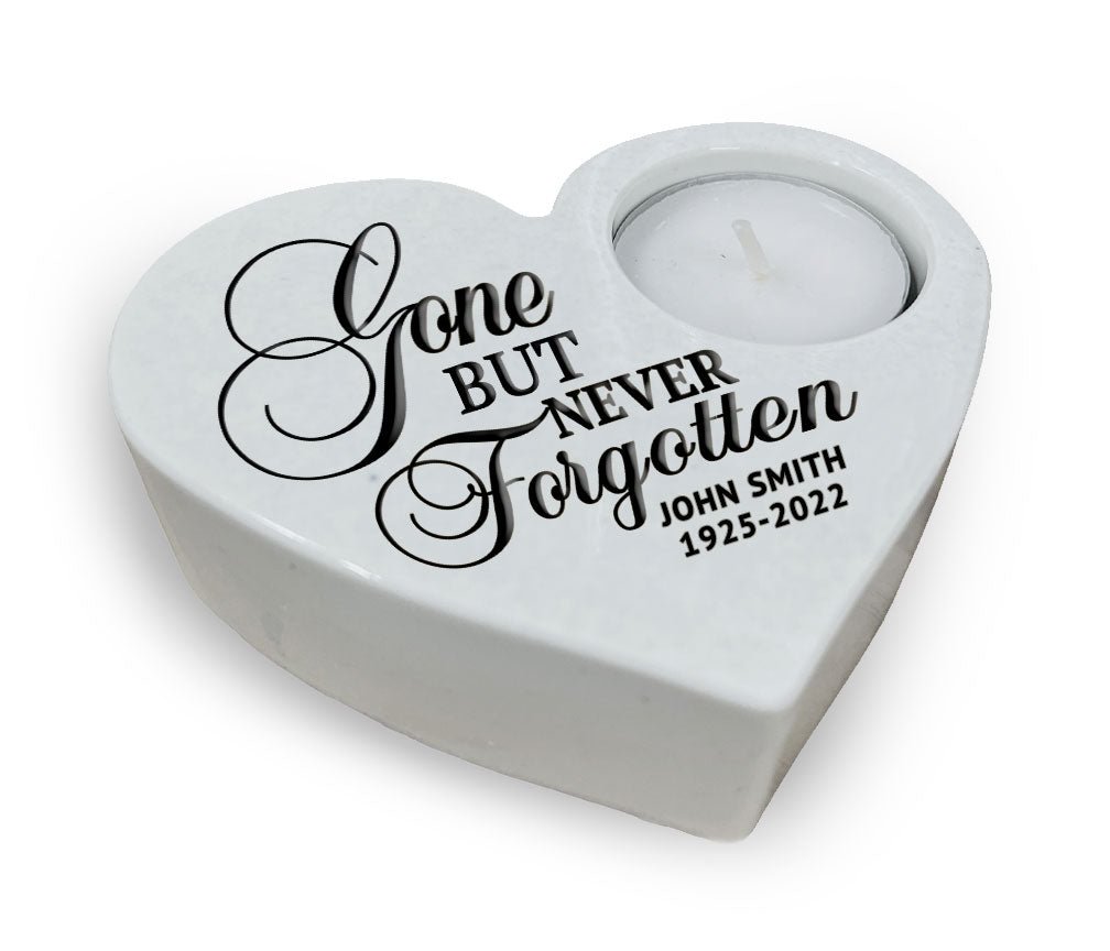 Gone Never Forgotten Stone Heart Memorial Tea Light Candle Holder - Celebrate Prints