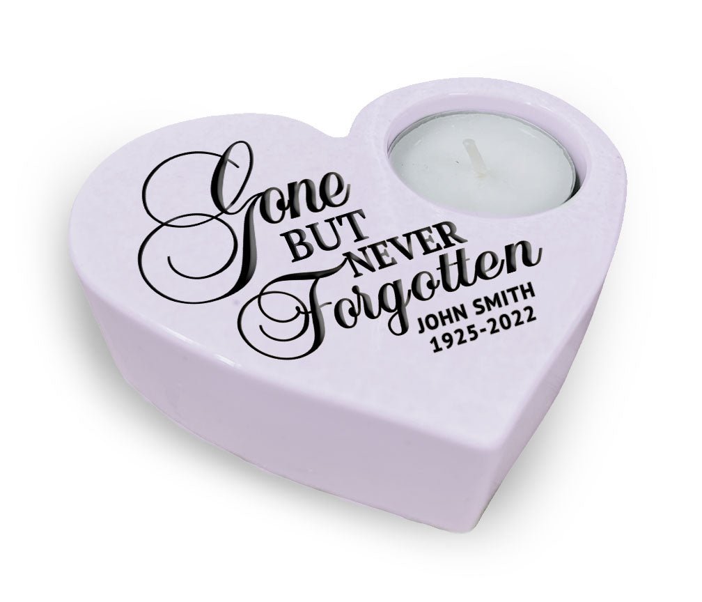 Gone Never Forgotten Stone Heart Memorial Tea Light Candle Holder - Celebrate Prints