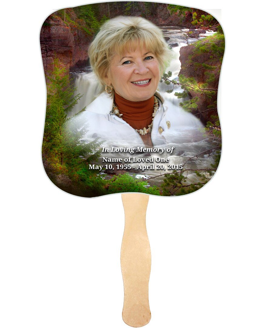 Graceful Memorial Fan With Wooden Handle (Pack Of 10) - Celebrate Prints