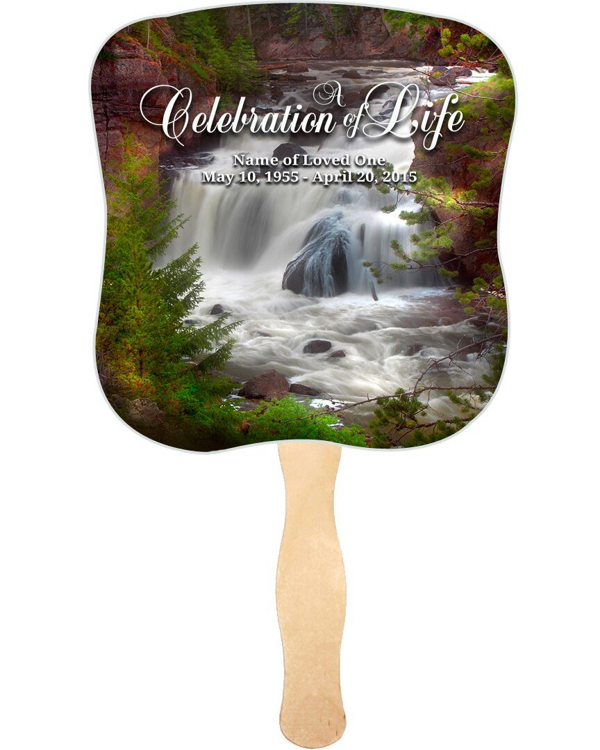 Graceful Memorial Fan With Wooden Handle (Pack Of 10) - Celebrate Prints