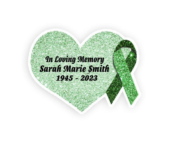 Green Cancer Ribbon Heart Pin - Pack of 10 - Celebrate Prints