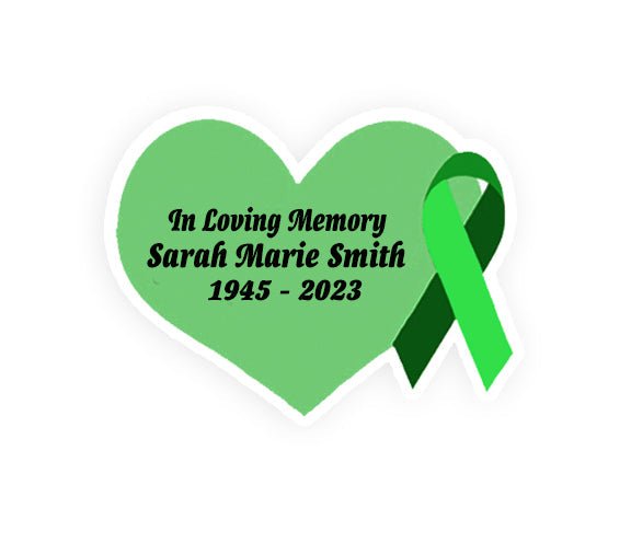 Green Cancer Ribbon Heart Pin - Pack of 10 - Celebrate Prints