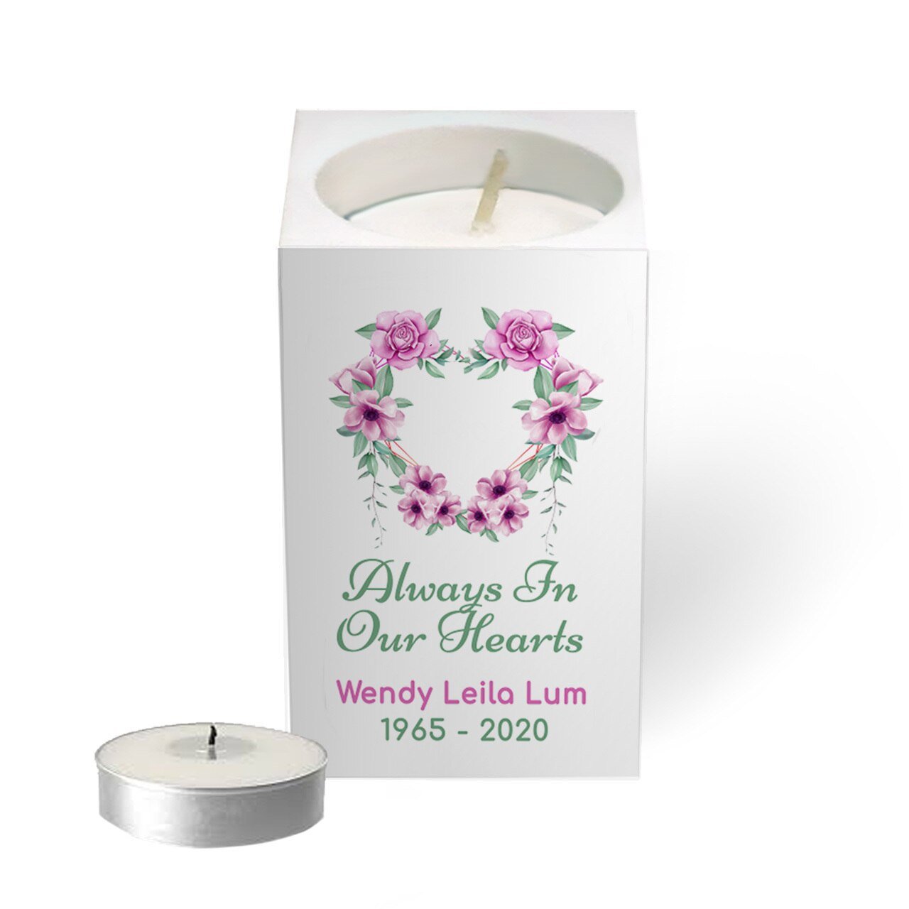 Heart Personalized Mini Memorial Tea Light Candle Holder - Celebrate Prints