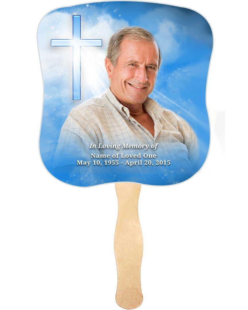 Heaven Memorial Fan With Wooden Handle (Pack Of 10) - Celebrate Prints