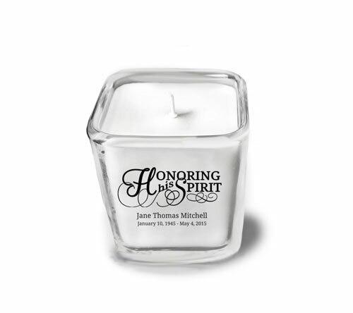 Honoring His Spirit Glass Cube Memorial Candle - Celebrate Prints