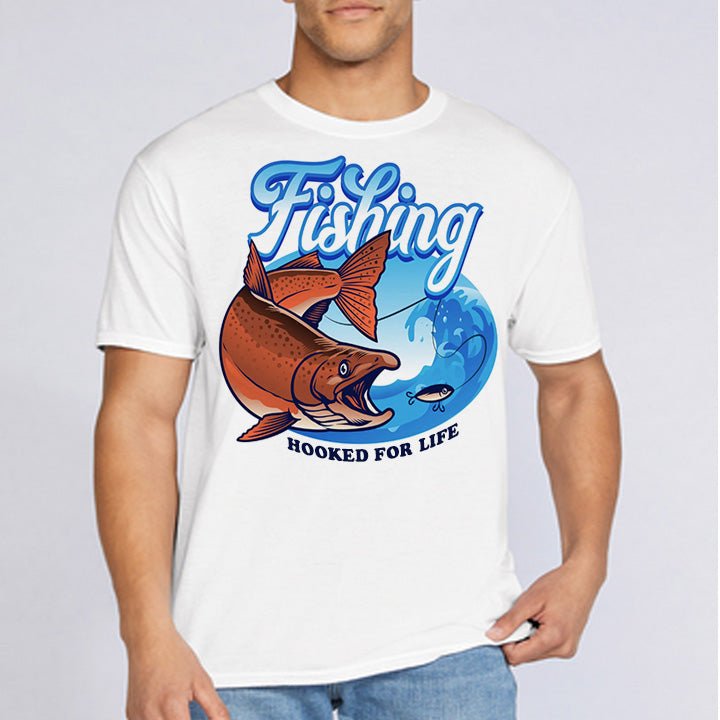 Hooked For Life Fishing Fisherman T-Shirt - Celebrate Prints