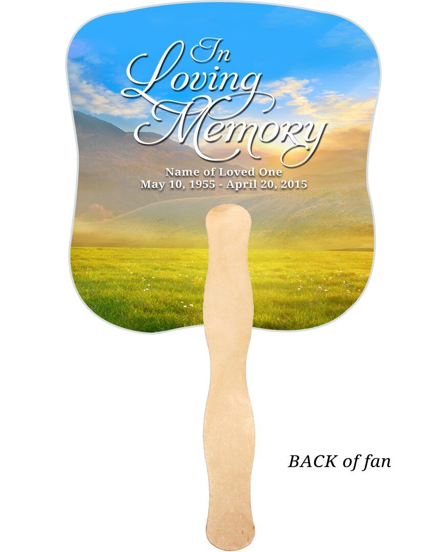 Horizon Memorial Fan With Wooden Handle (Pack Of 10) - Celebrate Prints