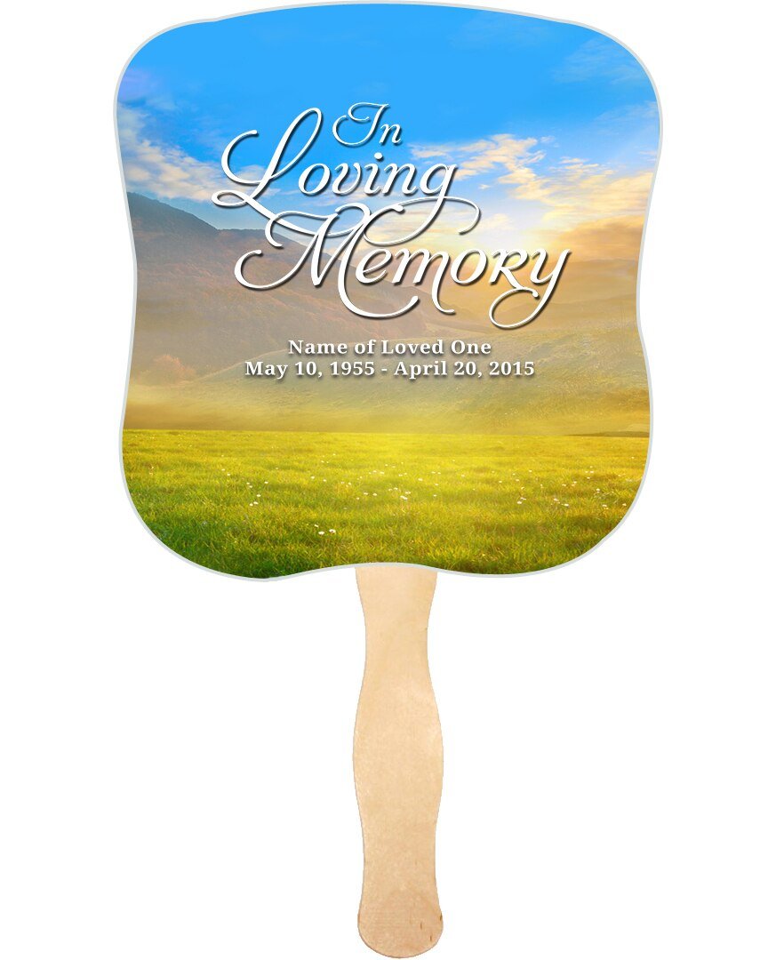 Horizon Memorial Fan With Wooden Handle (Pack Of 10) - Celebrate Prints