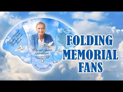 Blue Florals Memorial Custom Folding Hand Held Fan (Pack of 10)